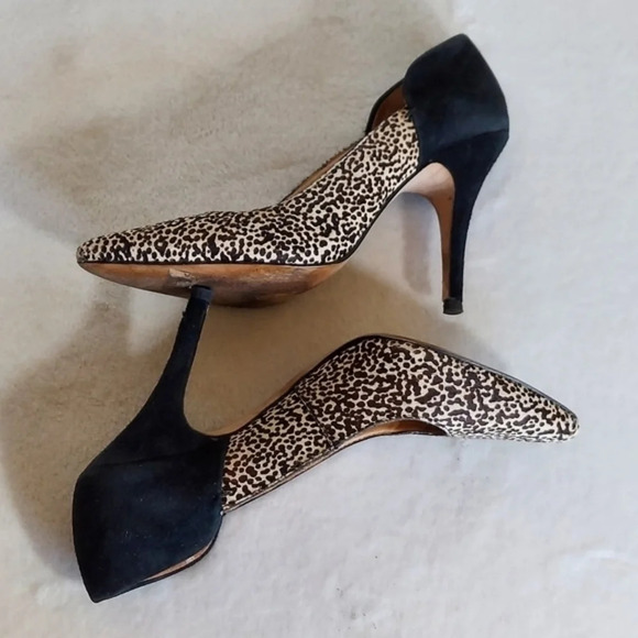 Madewell‎ Maddie Speckled Calf Hair Black Suede Pointed Toe Heels - Picture 9 of 13